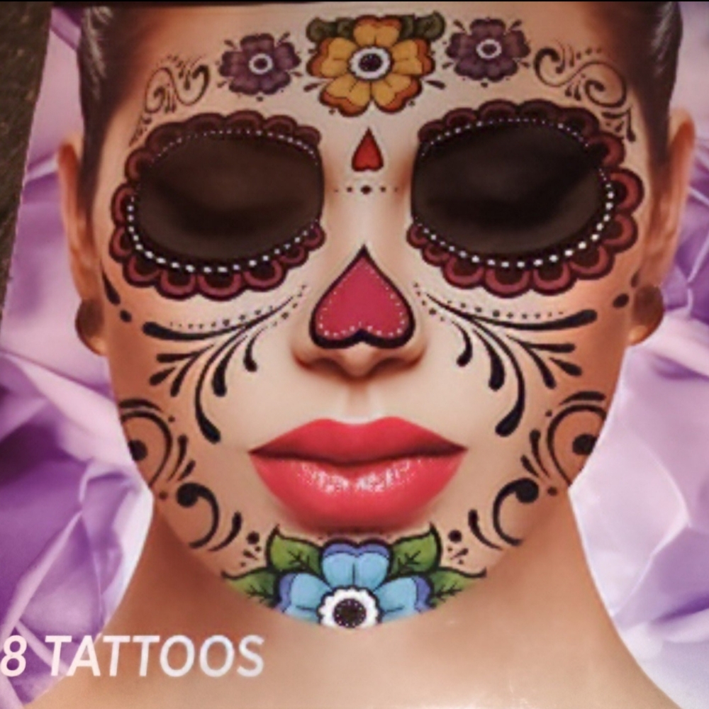 Colorful Sugar Skull Face Tattoos